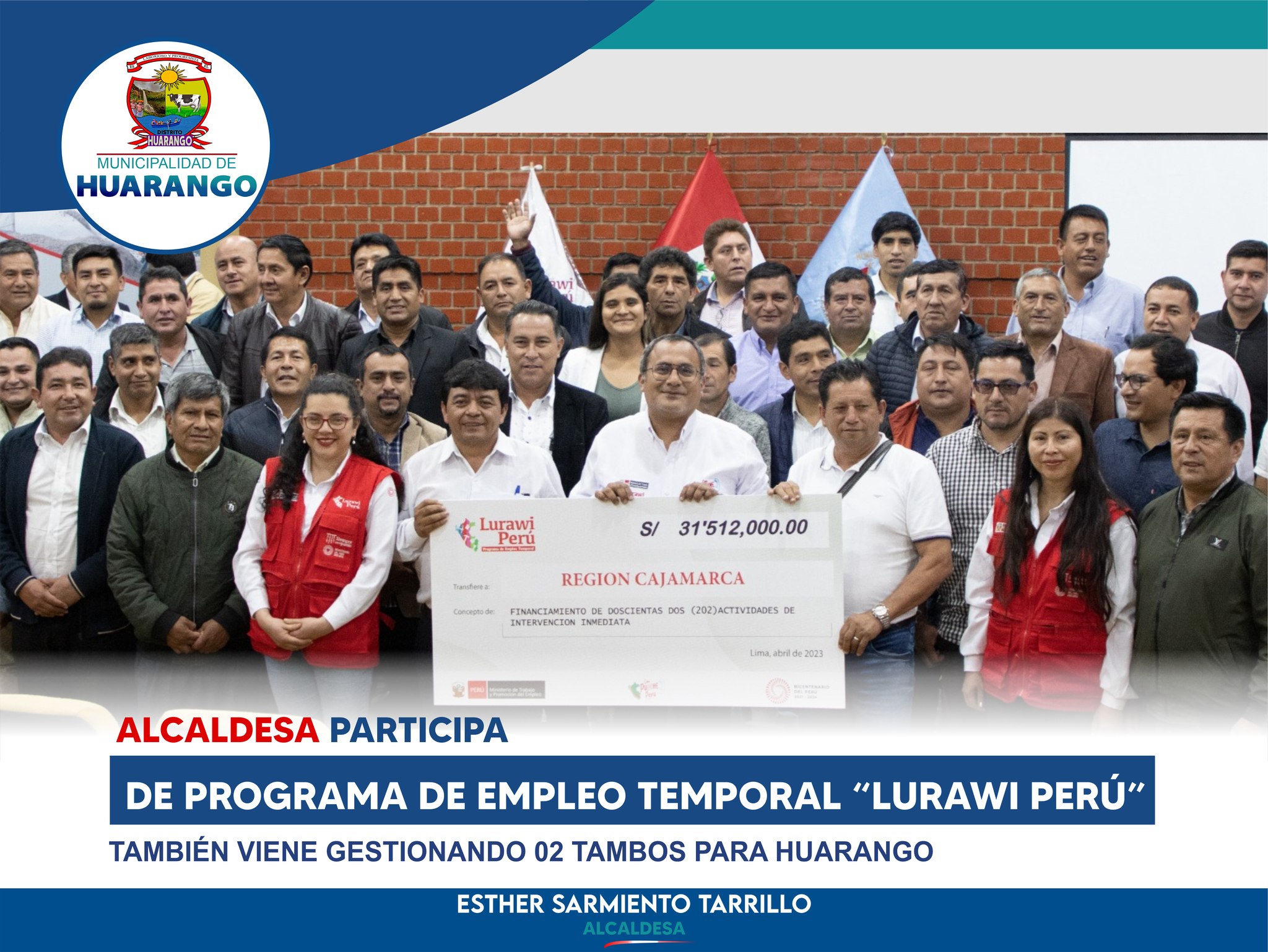 ALCALDESA PARTICIPA DEL PROGRAMA DE EMPLEO TEMPORAL «LURAWI PERÚ»